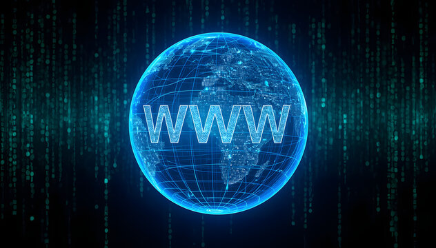 Digital Earth with glowing network connections and matrix code background in futuristic cyber style