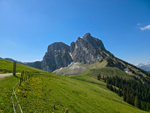 Germany, Scenic Hiking Trail Leading Toward Aggenstein Peak Through Alpine Forests Above A Beautiful Mountain Valley