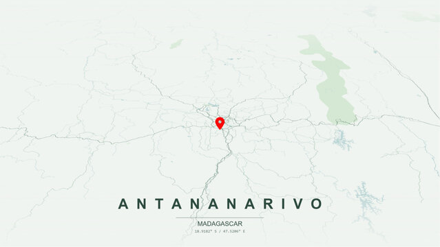 Modern minimalist vector map of Antananarivo, Madagascar. High-quality scalable illustration of Antananarivo city grid, Avenue de l'Independance axis, Lake Anosy waterfront loop for posters and design