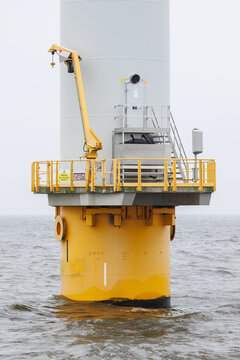 Wind Farm Offshore Mast in IJsselmeer, Netherlands, Haze