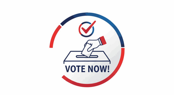 Icon of hand placing ballot in box with checkmark and text "Vote Now!