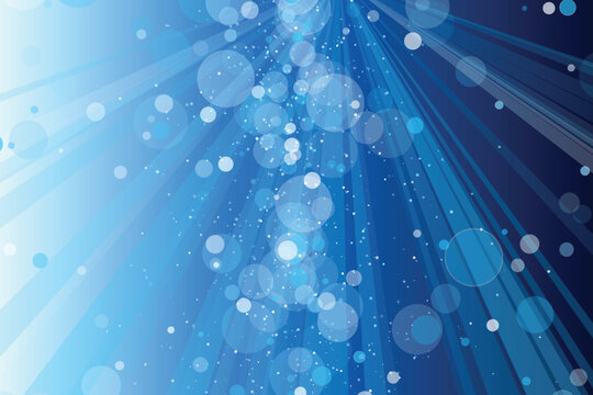 Abstract blue rays of light with floating circles and stars light rays bokeh