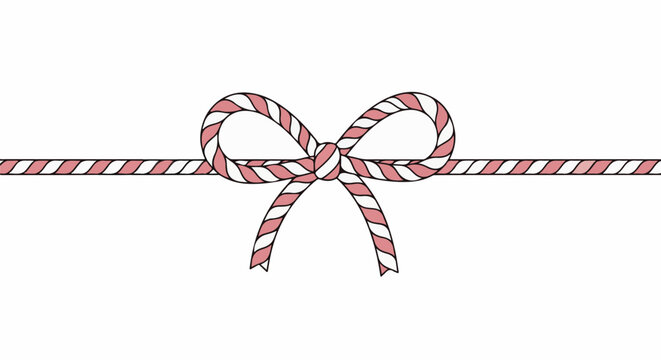 A simple cartoon illustration of a pink and white striped ribbon tied into a bow