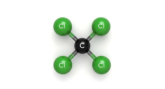 Tetrahedral Carbon Tetrachloride Molecule Model on White Background