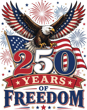250 Years of Freedom Eagle Patriotic USA 250 Anniversary Design | American Flag Fireworks Celebration
