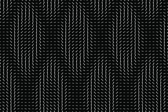 Abstract pattern of white dashed lines and dots on black background