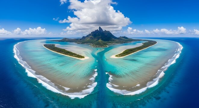 Celebrating world oceans day aerial view of moorea island french polynesia's coral reef ecosystem