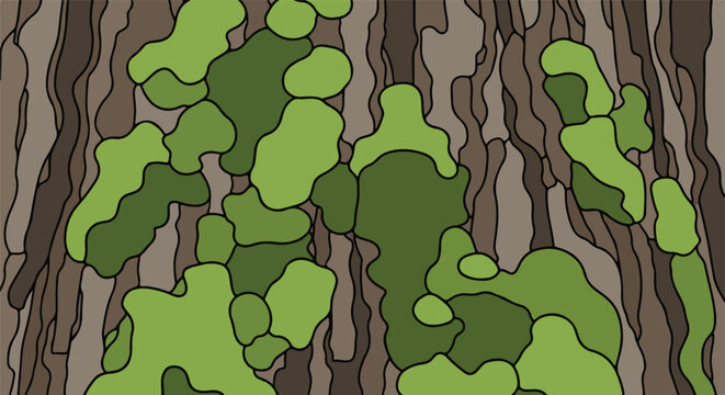 Abstract pattern resembling bark with green moss or lichen growths