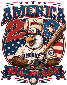 America 250 All-Stars Patriotic Baseball Eagle Design | USA 250 Anniversary Sports