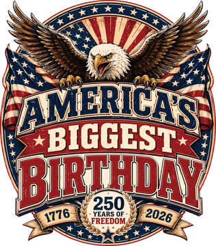 America&rsquo;s Biggest Birthday Patriotic Eagle America 250 Anniversary Design | 250 Years of Freedom
