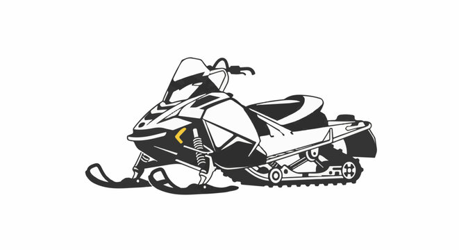 Modern snowmobile graphic in black and white with yellow accent