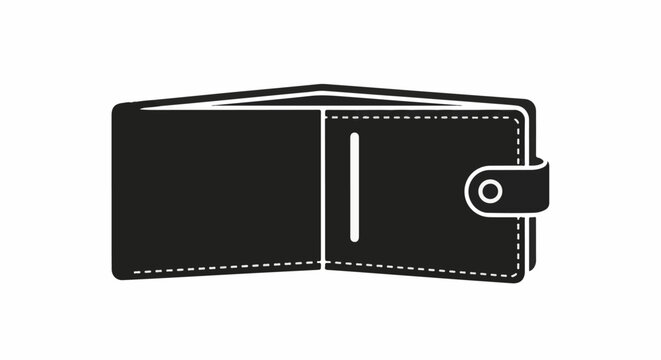 Open black wallet with stitching detail and snap closure