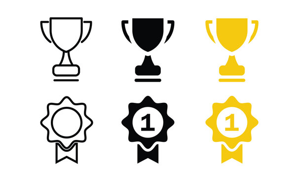 Trophy Cup and Award Badge Icon Set &ndash; Winner Achievement Vector Collection.