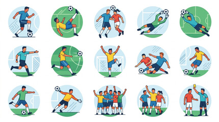 Fototapeta premium Soccer Players in Action Diverse Poses and Scenarios on Field.