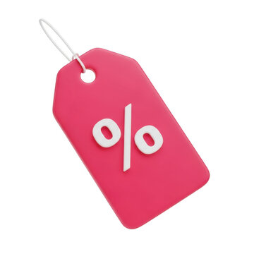 Bright pink sale tag with percentage symbol isolated on transparent background