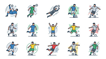 Fototapeta premium Soccer Players Action Poses Collection Vector Illustration.