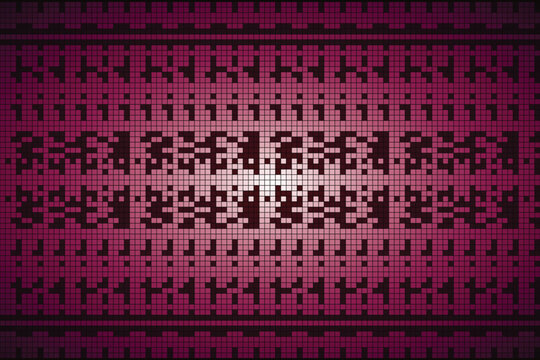 Abstract pink and black digital grid pattern with central white square