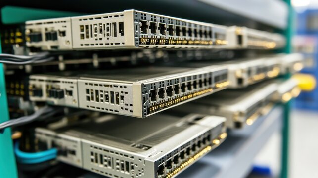 Stacked enterprise network switches showcasing modern technology