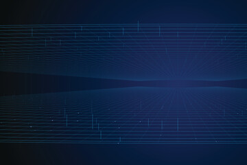 Obraz premium Dark blue futuristic digital grid with radial lines and subtle gradient background technology