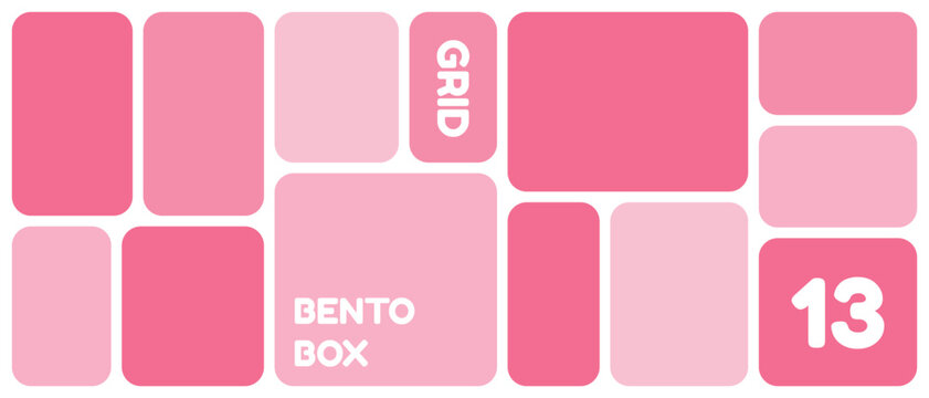 Creative bento box inspired graphic design showcasing organized geometric shapes and vibrant pink color palette for modern layouts