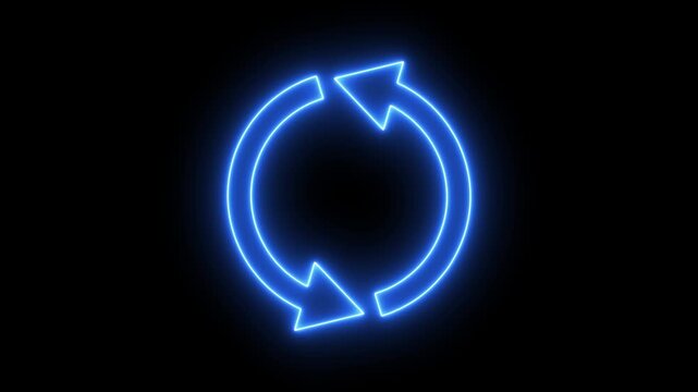 Neon sign Circle arrow refresh and reload icon animation with loading progress. Animated loading refresh arrows spinning, Arrow loading icon animation. Arrow loading icon concept