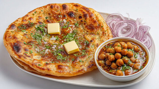 Amritsari kulcha with chole and onion salad