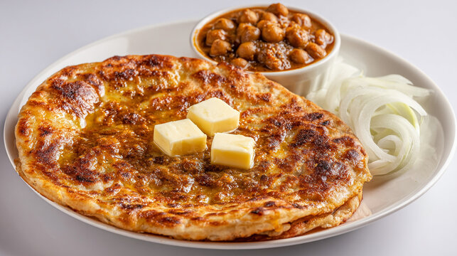 Delicious amritsari kulcha with chole and butter