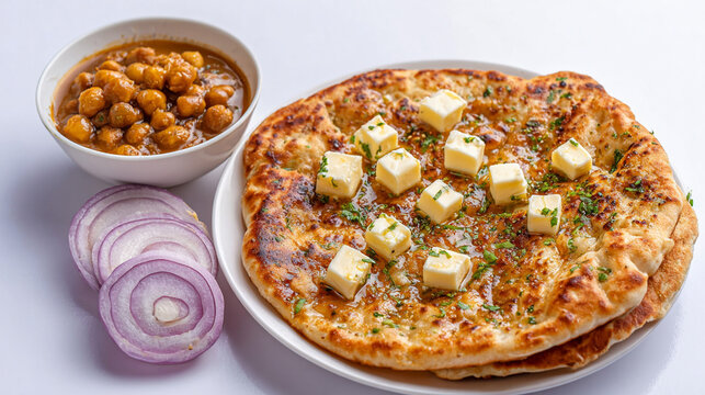 Amritsari kulcha with chole and onion salad