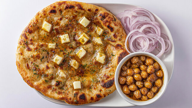 Amritsari kulcha with chole and onion salad