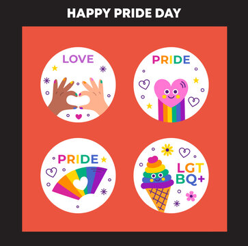 Circular pride badge vector collection with rainbow celebration theme