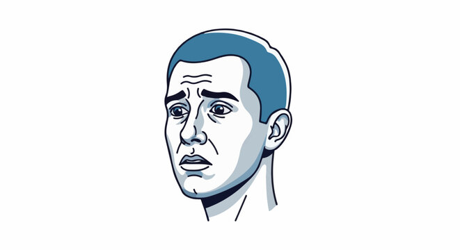 A distressed male face with furrowed brow and worried expression