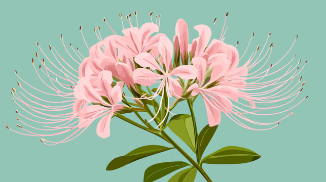 Delicate pink spider lilies with long stamens fan outward against teal soft glow