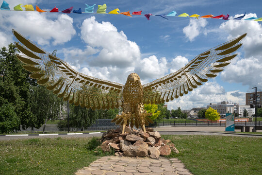 OREL, RUSSIA - MAY 25, 2026: LED figure of an eagle (symbol of the city) in the Children's Park of the city of Orel