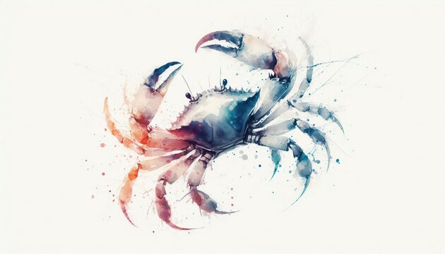 Expressive watercolor illustration featuring a dynamically posed ghost crab on plain background