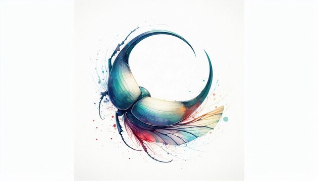 Elegant watercolor depiction of a stylized beetle elytron with vibrant splash accents