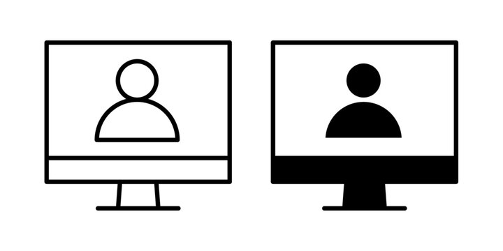 Webinar icon in outline and solid style, isolated on white background. Perfect for online seminar, virtual training, and live session features in mobile and web design.