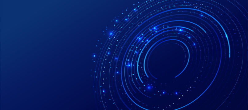 Big Data Technology Background With Data Analytics And Particle Wave Blue On Dark Blue Background