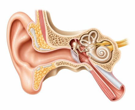 Human ear anatomy cross section with auditory system