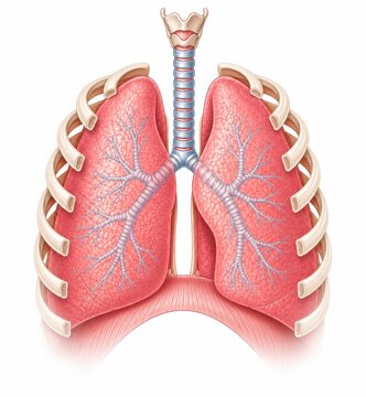 Human lungs anatomy with rib cage and bronchial tree