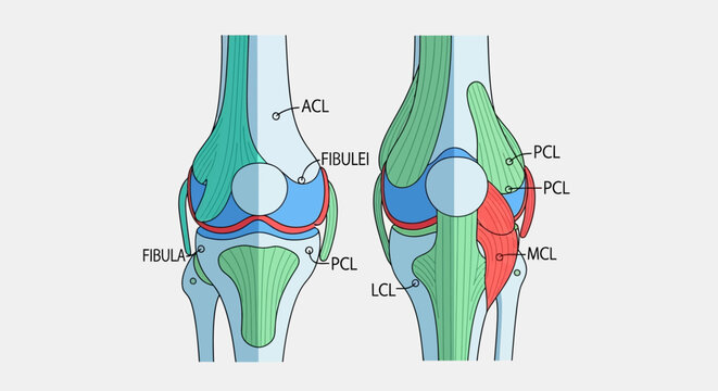 Human Knee Joint Anatomy Illustration with Ligaments