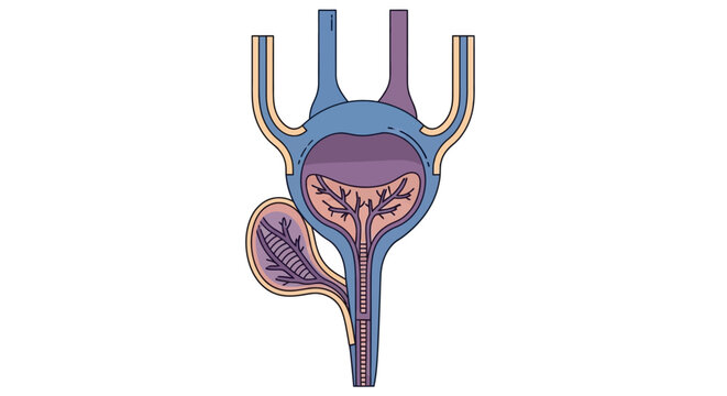 Illustration of the human urinary bladder and prostate gland.