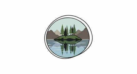 Obraz premium A serene island with trees reflected in calm water