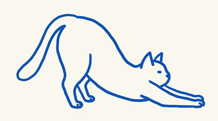 Fototapeta premium Minimalist Stretching Cat Vector Illustration with Bold Naive Line Art Style for Modern Poster Design Featuring Playful Feline Silhouette in Hand Drawn Aesthetic Pattern