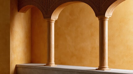 Fototapeta premium Minimal arch interior with warm tones and shadows, architectural design concept.