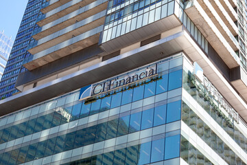 Naklejka premium Toronto, Ontario, Canada - June 19, 2018: CI Financial headquarters at Maple Leaf Square on York St in Toronto, Ontario, Canada. CI Financial is a Canadian investment management company. 