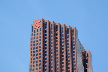 Naklejka premium Toronto, Canada - October 6, 2025: Scotiabank headquarters building in Scotiabank North Tower on Temperance Street in Toronto, Canada. Scotiabank relocated its global head office from Scotia Plaza to 