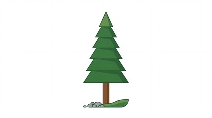 Fototapeta premium Minimalist flat vector illustration of a green pine tree standing alone on white background