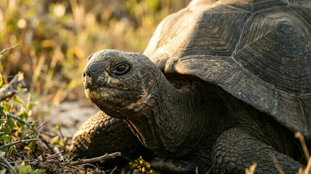 Aldabra Giant Tortoise at golden light close up 4K