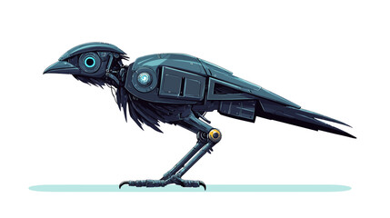 Fototapeta premium Sleek raven-like robot with blue panels, exposed joints, and a steel beak gleam