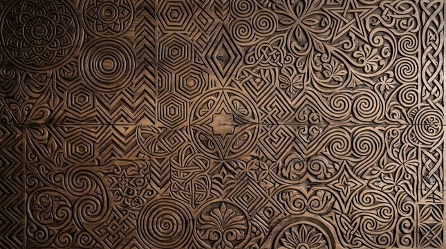 Intricate Brown Patterned Metallic Background Texture.